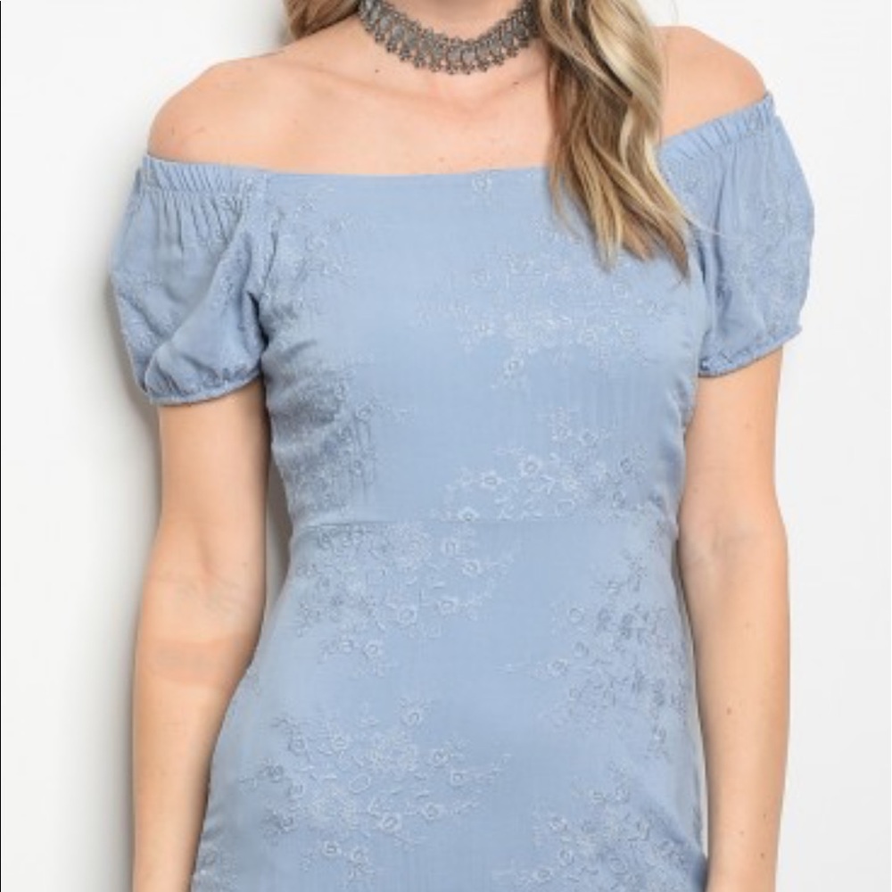 Baby Blue On/Off Shoulder Mini Dress S M L - Picture 3 of 5